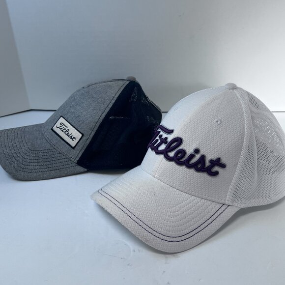 Titleist Flex Golf Hat Cap Adjust to Fit Mesh White And Gray‎ S/M (set Of 2) - Picture 2 of 10